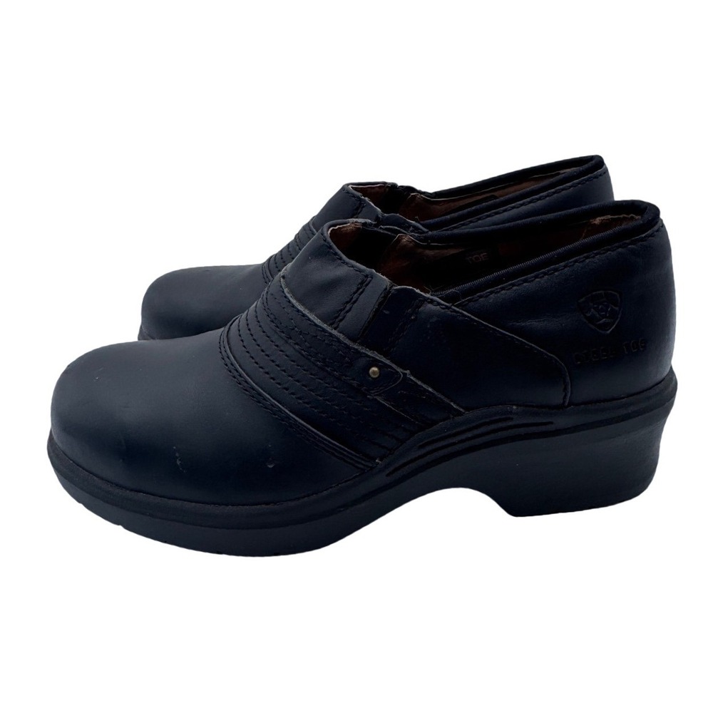 Ariat Steel Toe Leather Safety Work Clogs Slip On Black Women's 7.5B